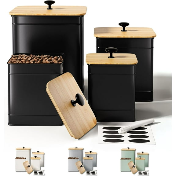 Kitchen Canisters for Countertop Set of with Customizable Chalkboard Labels & Marker Pen - Big Iron Kitchen Canisters with Airtight Lids - Canister Set - Flour and Sugar Containers Farmhouse