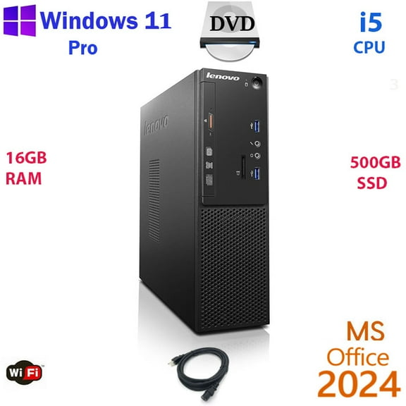 Restored Windows 11 Lenovo Quad Core i5 500GB SSD 16GB RAM WiFi Desktop Computer PC Office24 (Refurbished)