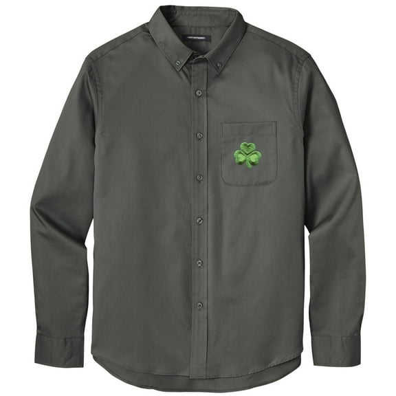 Men's IRISH SHAMROCK PATCH Twill Shirt with Pocket, Small Storm Grey