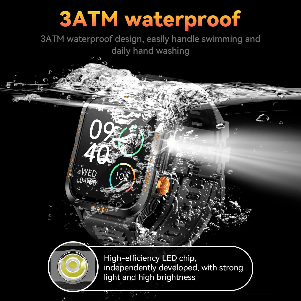 QTLLBT KT89 Series Alarm Smart Watch No Plan-Unlocked Device 1.96in Black Aluminum Case with Black Sports Band