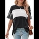 thumbnail image 3 of Blusas de Verano para Mujer, de Gran Tamaño, con Cuello Redondo, Informales, con Bloques de Color y Rayas, Color Negro, Talla S, 3 of 9