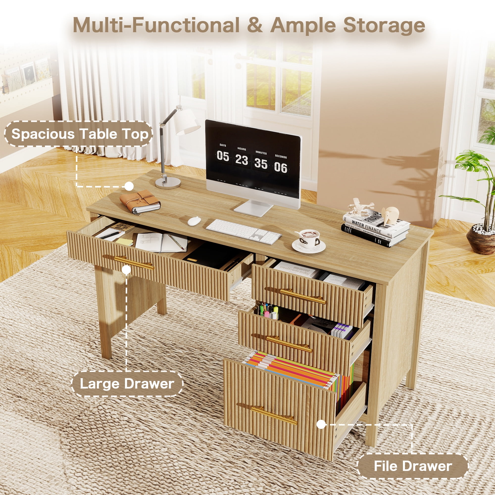 53.5" Executive Desk with Drawers, Home Office Desk with File Cabinet,Computer Desk Writing Workspace for Work Study