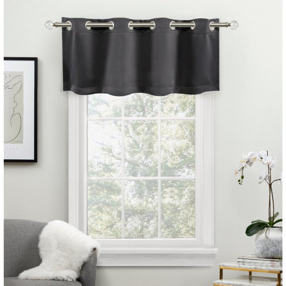 Exclusive Home Sateen Twill Woven Room Darkening Blackout Grommet Top Valance, 52"x18", Charcoal