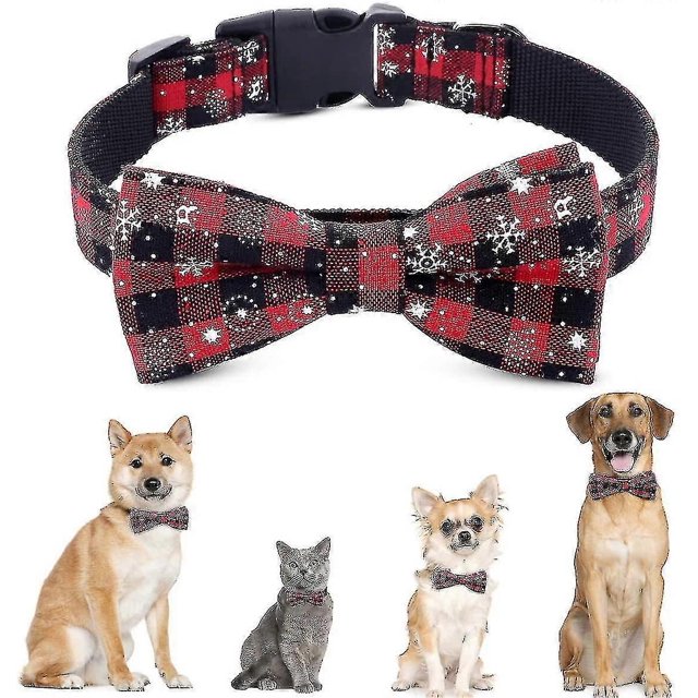 Christmas Dog Collar Dog Cat Collars With Bow Adjustable Christmas Snowflake Bow Tie Collar Size S