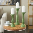 thumbnail image 3 of DecMode 3 Candle Green Wooden Distressed Turned Pillar Candle Holder, Set of 3, 3 of 14