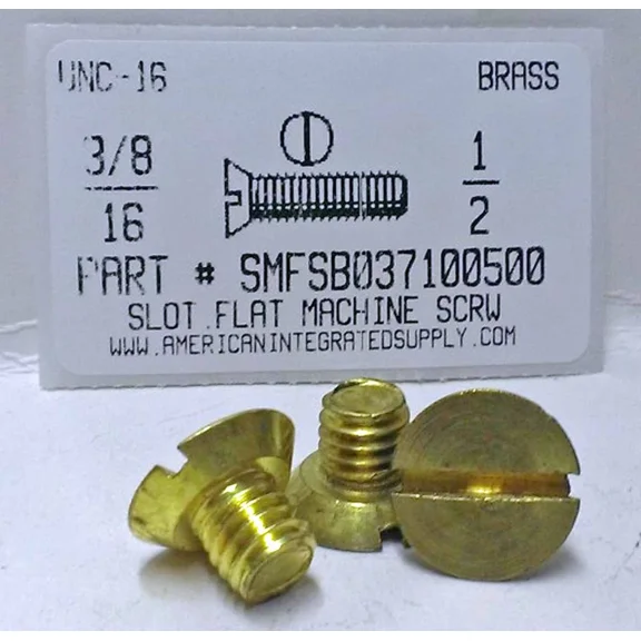 3/8-16X1/2 Flat Head Slotted Machine Screws Solid Brass (10)