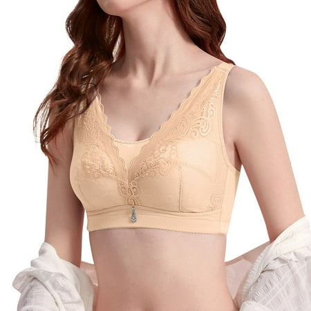 

Zuwimk Bras For Women Push Up Compression Wirefree High Support Bra for Women Small to Plus Size Everyday Wear Khaki 38C