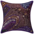 thumbnail image 2 of Stylo Culture Ethnic Cotton Living Room Throw Pillow Sham Covers Purple 16 x 16 Bohemian Beaded Sequins Patchwork Embroidered Couch Cushion Covers 40x40 cm Home Decor Square Pillow Cases | Set Of 4, 2 of 4