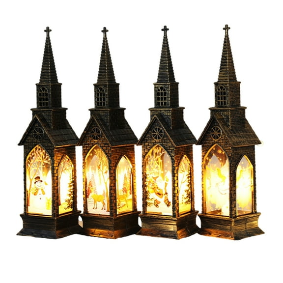 4Pieces Holiday Glowing Church House Figurines Lamp for Christmas Indoor Setting