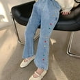 thumbnail image 5 of DuoJiaJ Spring Summer And Autumn Girls' Baby Stretch Waist Themed Embroidery Slim Fit Flared Jeans Denim Pants Long Pants Girls Jeans Size 5-6 Years,Blue, 5 of 5