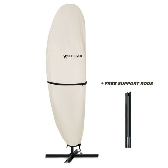 ULTCOVER Smart Selection Patio Umbrella Cover 7.5'-11.5' Fits Cantilever Offset Umbrella 420D Waterproof Dustproof Banana Style with Support Rods