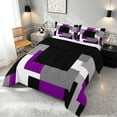 thumbnail image 3 of Manfei Buffalo Plaid Full Size Comforter Sets, Geometric Theme Bedding Comforter Set, Purple Black Gray White, Black Reversible 3 Pieces, 1 Comforter and 2 Pillowcases, 3 of 6