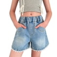 thumbnail image 5 of Afuyipoi Jean Shorts for Girls,Breathable Elastic Waist Lace Trim Summer Denim Shorts Blue 4-5, 5 of 7