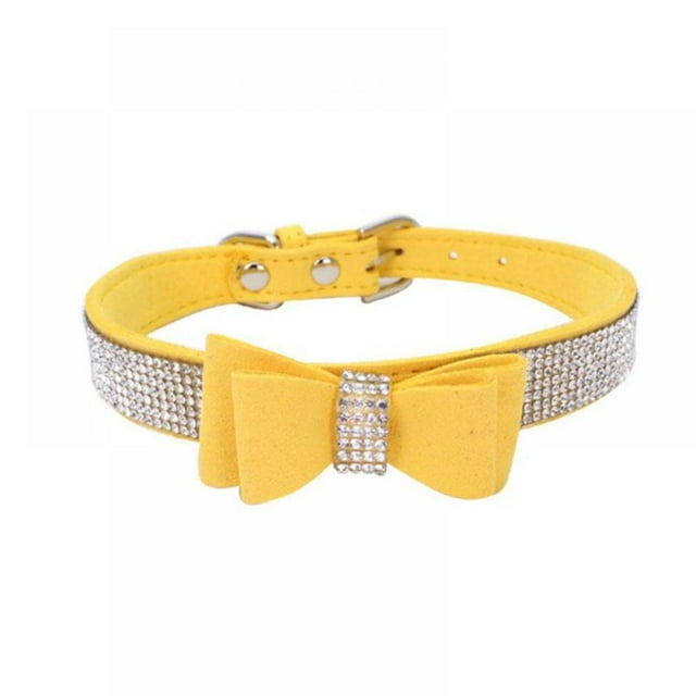 Pet Dog Leather Rhinestones Bow Knot Collar Crystals Bling Diamonds for Small Medium Large Dogs