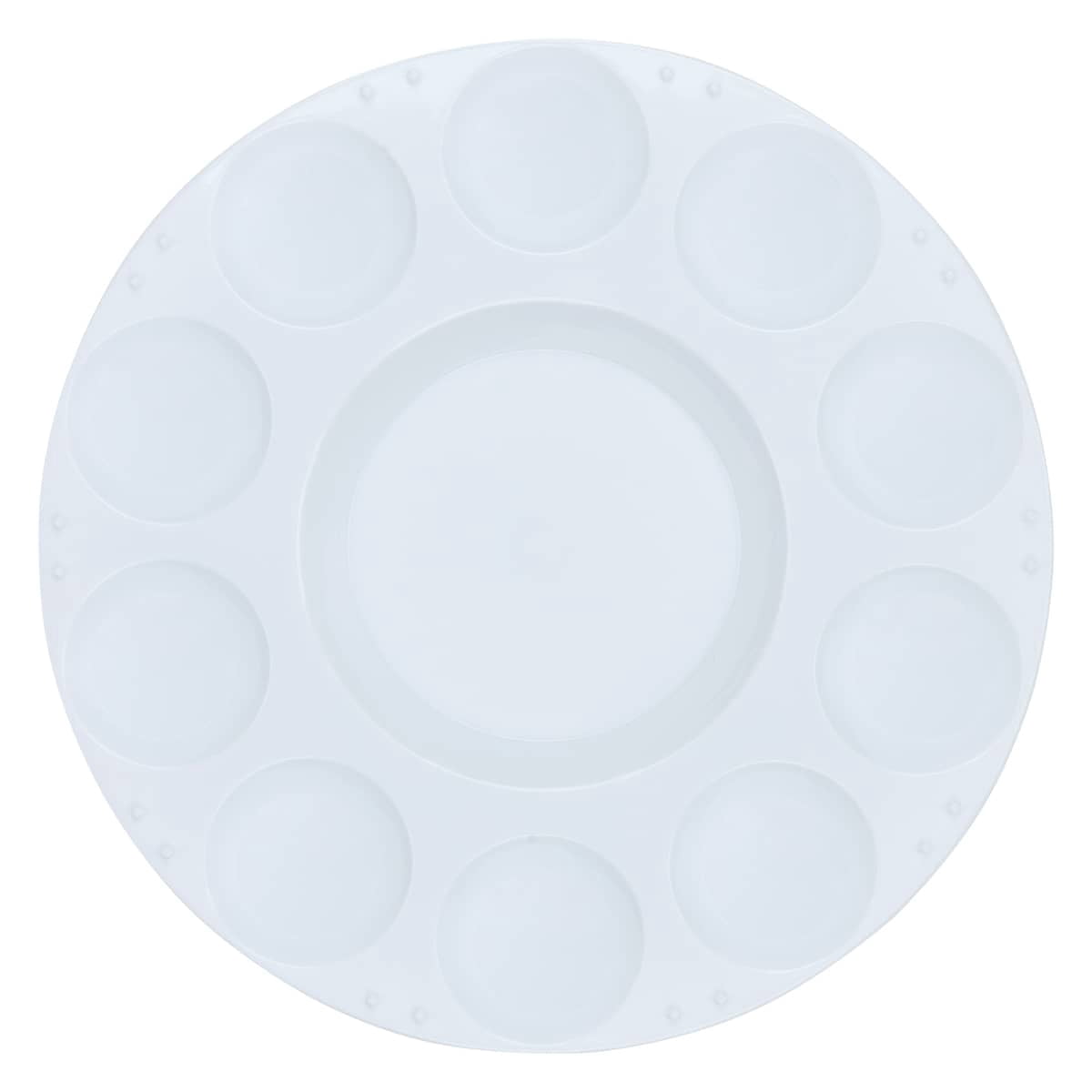 Creative Mark 10-Well Round Plastic Paint Palette - Pack of 12, Durable, Reusable, Solvent-Resistant, with Oversized Paint Wells Mixing and Color Theory - 7.4ml (0.25oz) Per Well
