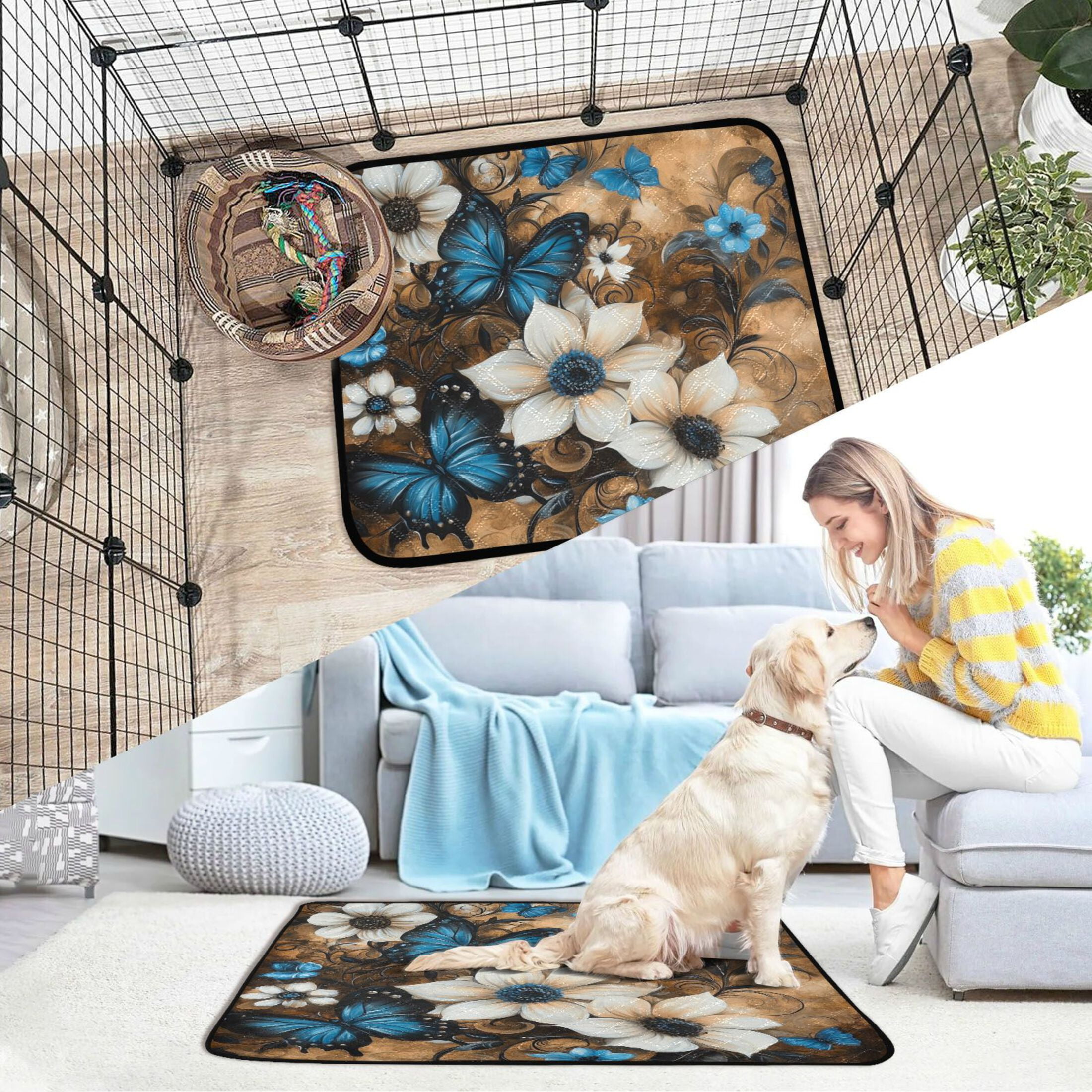 Qxltty Stunning Floral Cat litter Pads Pet Set of 3 Diaper Mats Center Anti-leakage Layer Absorbent Soft and Comfortable