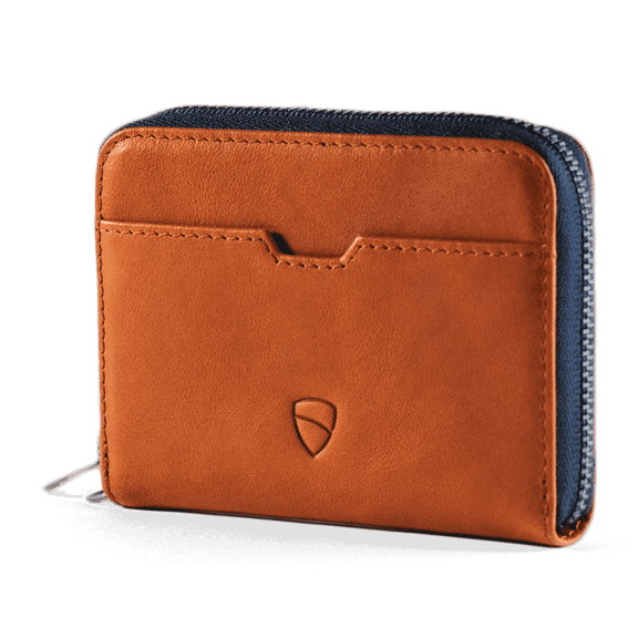Vaultskin Mayfair RFID-Blocking Leather Zipper Wallet, Cognac