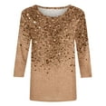 thumbnail image 4 of Htigea Sequin Shirts for Women 3/4 Length Sleeve Crewneck Pullover Tunic Top Sparkle Holiday Party Blouses Brown S, 4 of 5