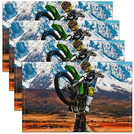 

Dirt Bike Placemats for Kids Boys Teens Grunge Bike Rider Place Mats 12x18 Snow Mountain Table Mats Motocross Placemats Set of 4 Indoor Outdoor Home Party Decor