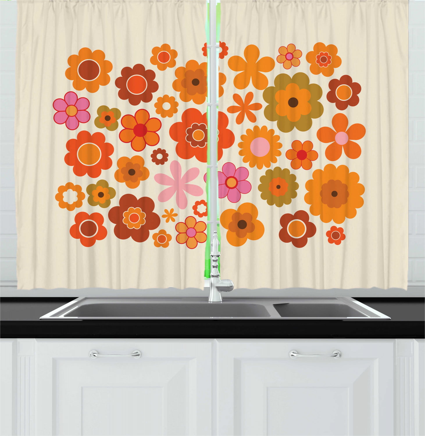 Window Drapes 2 Panel Set Kitchen Curtains for Kitchen Cafe Decor by Ambesonne 