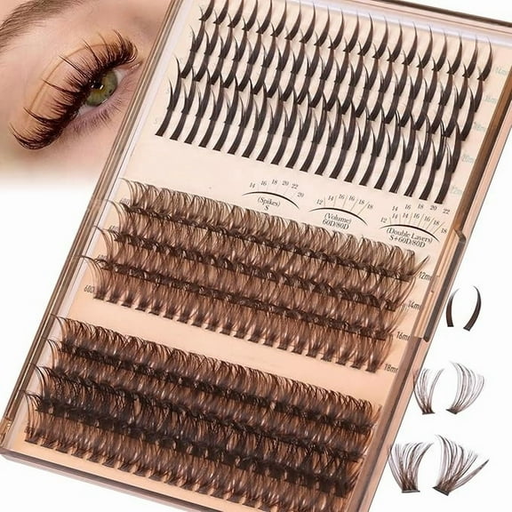 Brown Lash Clusters with Spikes 60D80D Cluster Eyelash Extensions 12-22mm DIY Spiky Individual Lashes Mega Eyelash Clusters Volume Mink Strip Cluster Lashes