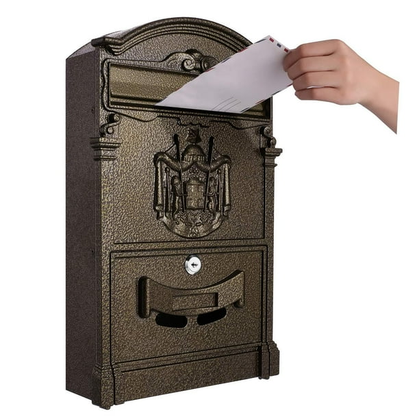 Locking Wall Mounted Mailbox 2 Keys Vintage Mailbox Waterproof Aluminum Chic Mail Box Secure Residential Letters Billsspapers Magazines Box Bronze Walmart Com Walmart Com