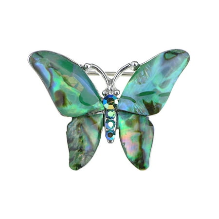- Silver Tone Abalone Colored Stones Green Blue Butterfly Brooch Pin