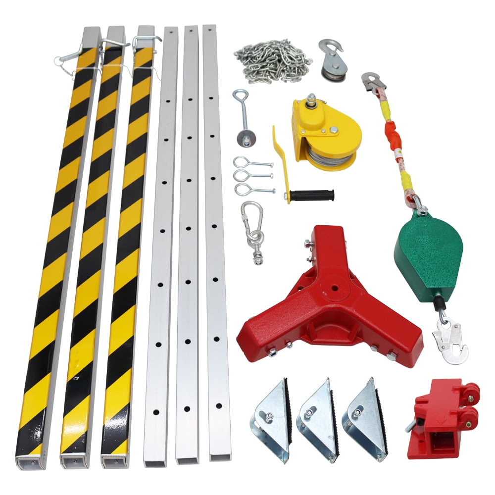 Confined Space Tripod Kit Emergency Rescue Tripod with 1200lb Winch & 32.8ft Anti-fall Device & 65ft Wire Rope
