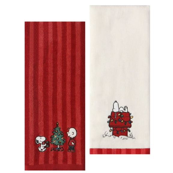 St Nicholas Christmas Bathroom Hand Towels, 2 Count, Snoopy Doghouse Charlie Brown, Red Beige