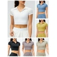 thumbnail image 4 of Camiseta corta deportiva para mujer, camisetas ajustadas de manga corta para entrenamiento Abanopi Amarillo/XL, 4 of 7
