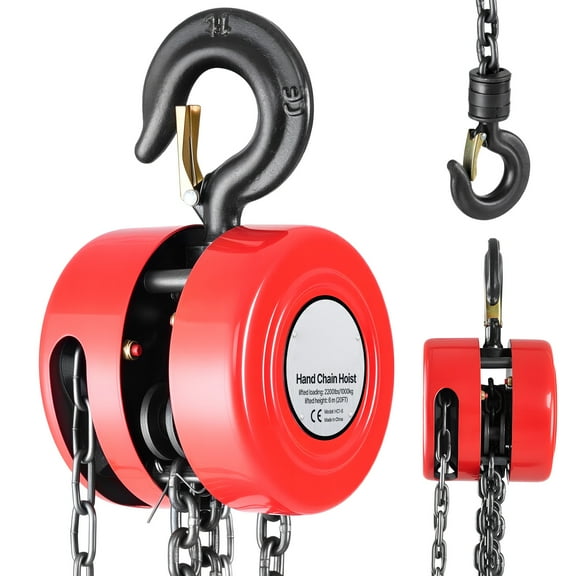 KFFKFF Manual Hand Chain Hoist, 1 Ton 2200 lbs Capacity, Chain Block with Enhanced G70 Galvanized Chain, 20 ft Lift Height, Durable Pulley System for Garage, Warehouse, and Machinery, Red