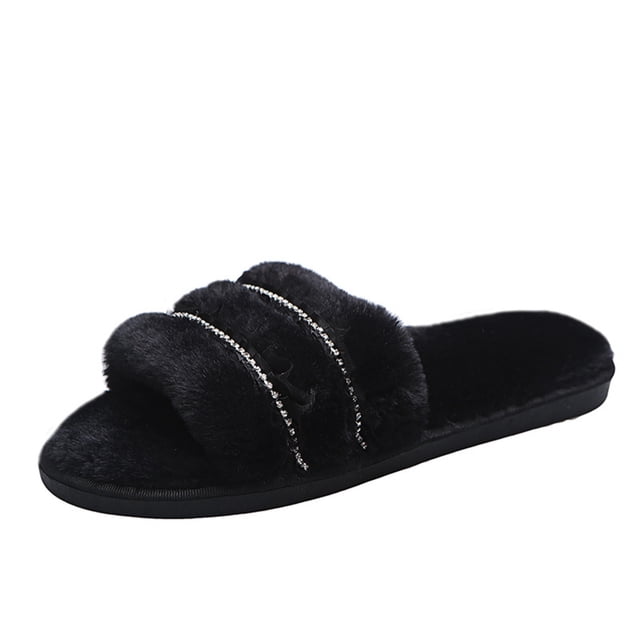 Woman Rhinestone Shoes Neutral Winter Indoor Home Warmth Non-slip Plush Slippers