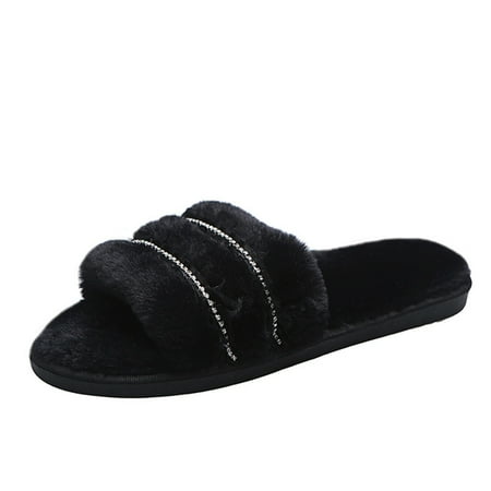 

Penkiiy Woman Rhinestone Shoes Neutral Winter Indoor Home Warmth Non-slip Plush SlippersWinter Slippers for Women and Girls