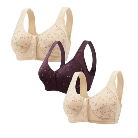 Ecqkame 3Pc Bras for Women No Underwire Wireless Lace Comfortable Breathable Bra Front Closure Push Up Plus Size Bras 3PC Wine S on Clearance