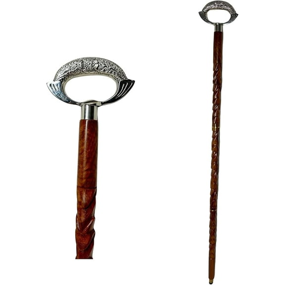 Handmade Wooden Walking Stick with Ornate Chrome Handle, Cane for Men, Cane for Women, Stylish, Luxury Walking Cane Ideal Cool Cane Vintage