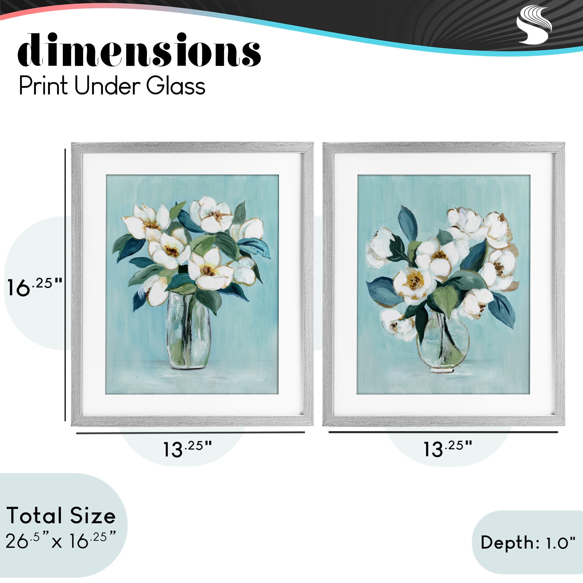 Stupell Industries Magnolia Blossom Vases 2 Piece Gray Framed Print Under Glass Set, design by Janet Tava