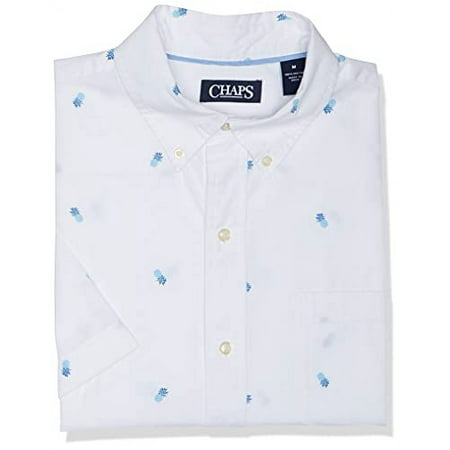 Chaps Men's Regular Fit Short Sleeve Wrinkle Resistant Performance Sportshirt, White Multi, L