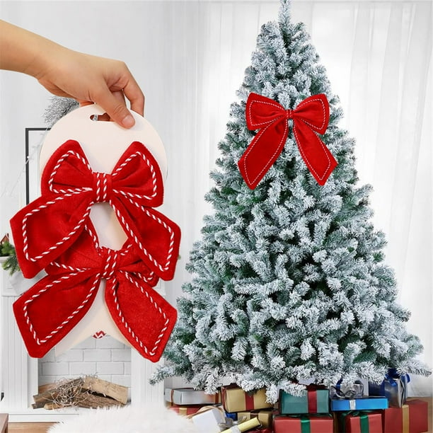 CaiYueKe 2 Pcs Christmas Velvet Bows, Holiday Bow Ornaments for Christmas Tree Decorations, Festive Window Decor, Red Green Holiday Decorations, Gift Wrapping Bow for Xmas Party Decor