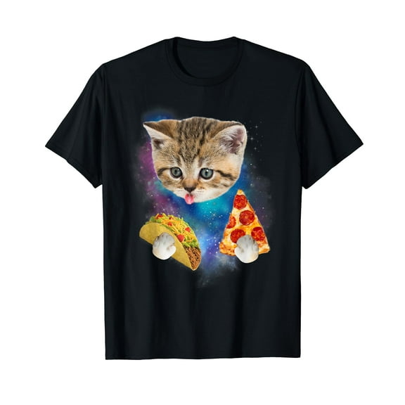 Funny Galaxy Cat Shirt | Space Cat Eat Pizza and Taco Shirt T-Shirt