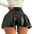 thumbnail image 2 of Riforla Women Leather Sexy Mini Skirt High Waist Pleated Ruffled Hem Short Hip Pleated Skort Club Shorts Fashion Streetwear Shorts for Women Black XL, 2 of 7