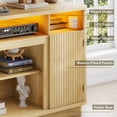 thumbnail image 3 of ANPOO 71" Fluted TV Stand for 75/80" TVs with LED Light and Power Outlet, Modern Entertainment Center with 2 Storage Cabinets & 6 Open Shelves, Wooden Media Console TV Stand for Living Room,Natural, 3 of 9