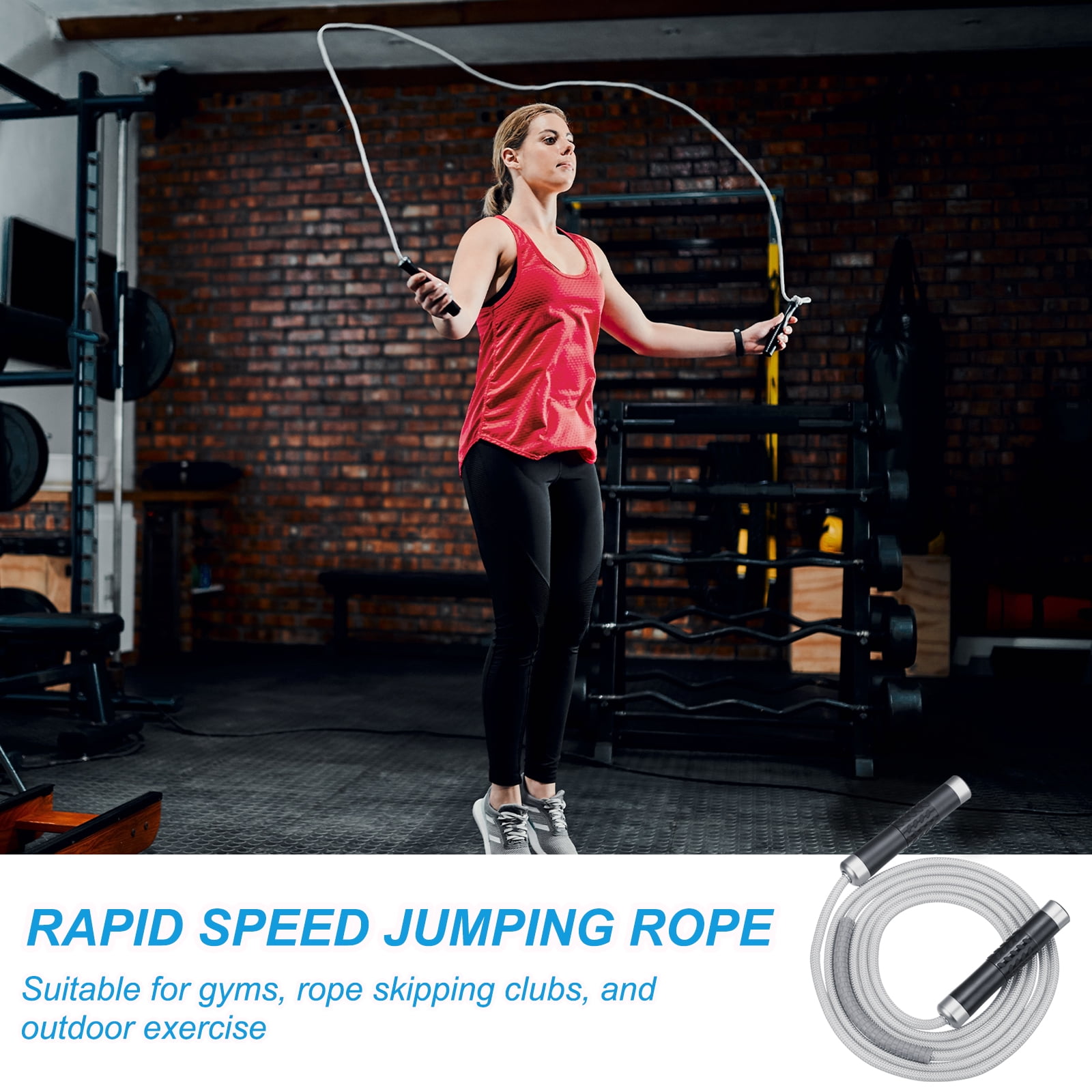 Uxcell Weighted Jump Rope 0.9LB Workout Speed Skipping Rope 9mm Fabric Cotton & 9mm Solid Rope Gray