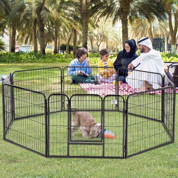 WYDK Pet Playpen Puppy Playpen 8 Panel Metal Protable Foldable Indoor Outdoor Pet Exercise Pen with Door Animal Heavy Duty Wire Yard Crate Kennel Cat Dog Playpen for Medium Large Dogs,32"x8 Panels