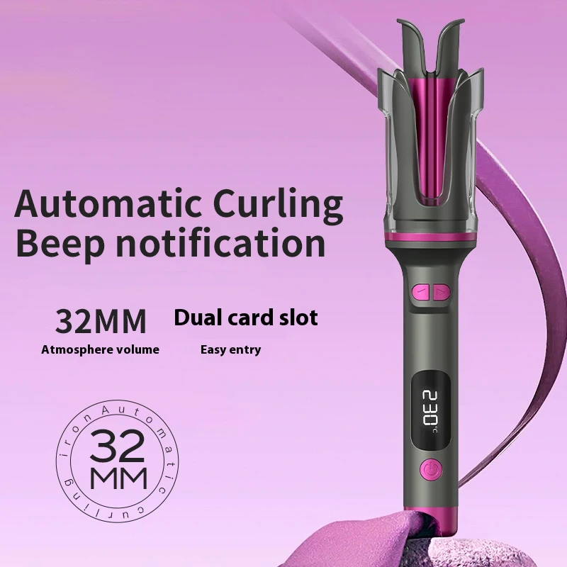 Automatic Curling Iron 32MM Double Slot Negative Ion Portable Hair Curler Constant Temperature Anti Hot Styler for Travel