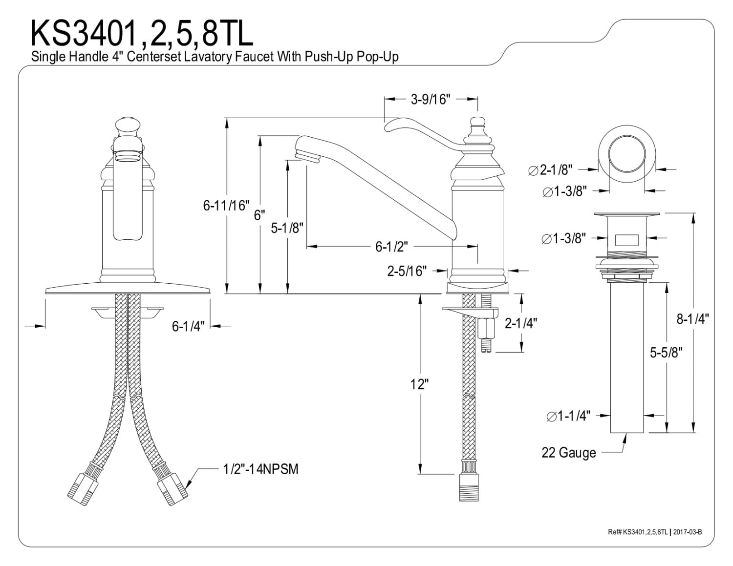 Kingston Brass KS3401TL Templeton 4" Single Handle Bathroom Faucet, Polished Chrome