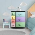 thumbnail image 2 of YYEAN Dresser with 7 Drawers - Furniture Storage Chest for , Teens, Nursery, Playroom, Clothes, Toys - Steel Frame, Wood Top, Tie-dye Fabric Bins-Pastel/Black, 2 of 15