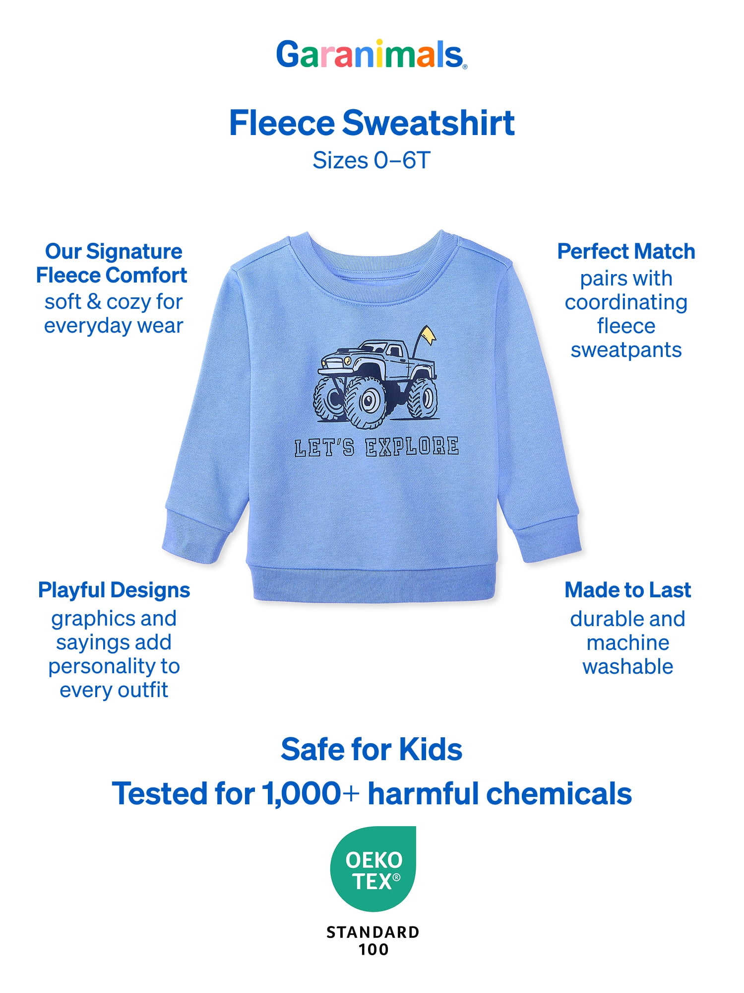 Garanimals Baby & Toddler Boys Graphic Fleece Crewneck Sweatshirt, Sizes 0-6T