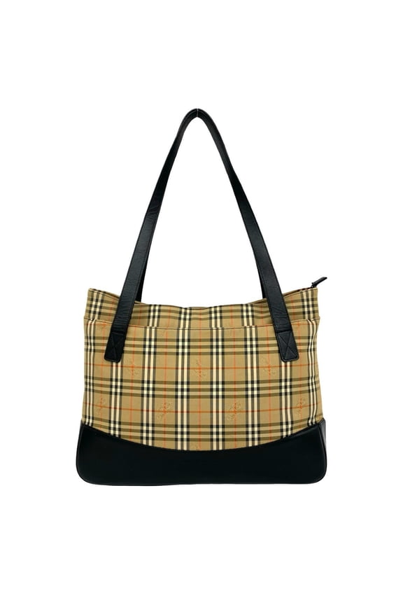 Pre-Owned BURBERRY Nova Check Pattern Canvas Leather Tote Bag Handbag Beige Black 69589