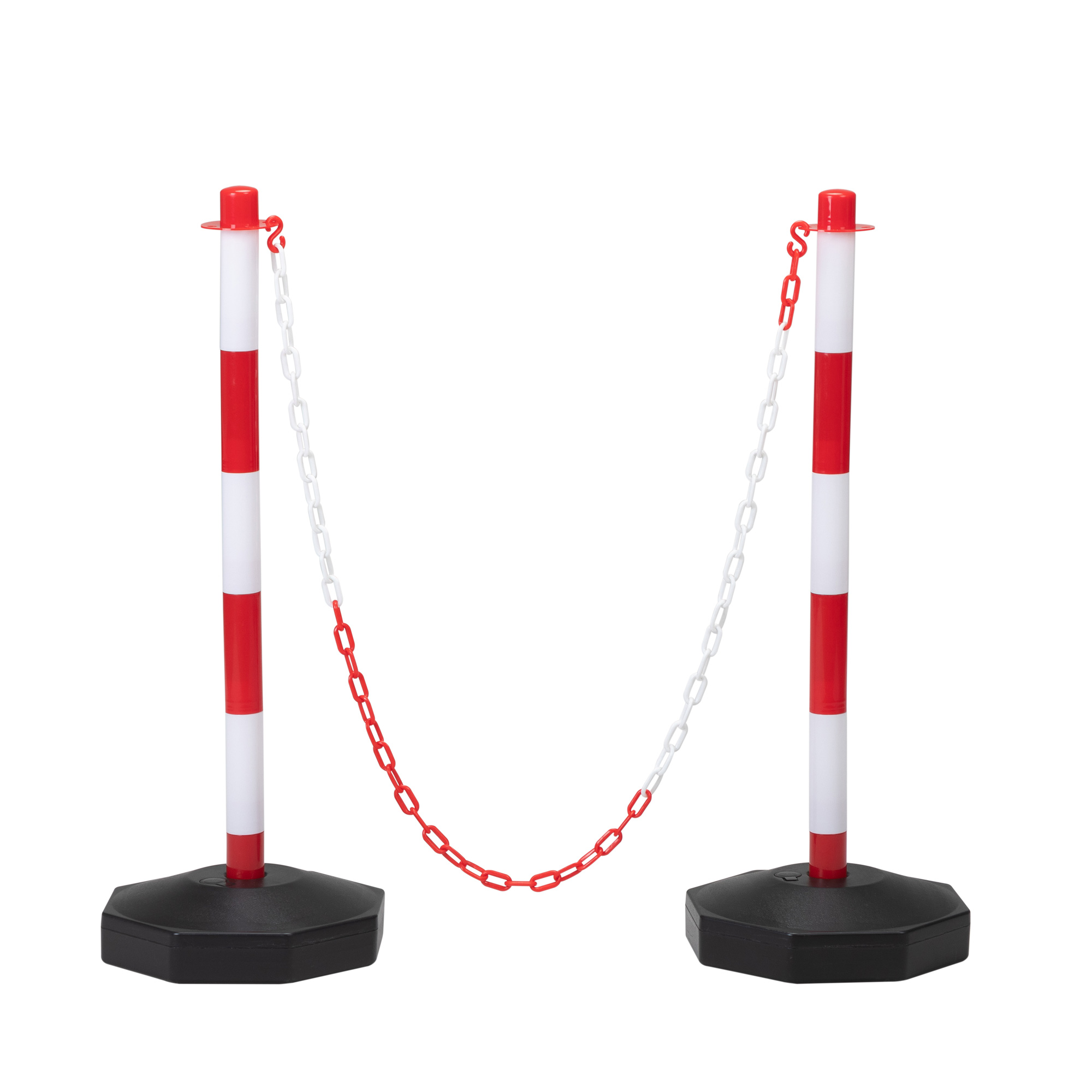 Jaxpety 2 PCs Plastic Stanchion Crowd Control Stands Post Set Safety Barrier w/ Link Chain ,Red