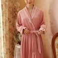thumbnail image 3 of Defitshape Women's Long Sleeve Robe Fleece Soft Winter Cozy Flannel Warm Long Bathrobe Thick Fuzzy V Neck Spa Bath Robe Light Pink Medium, 3 of 4